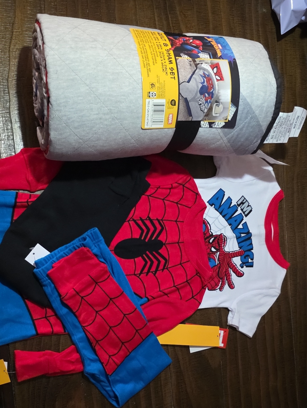 Marvel Spider-Man Quilt And Sham Set Combo With Pajama Set in Red, Blue & White